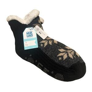 Muk Luks Slipper Socks Size S/M 6-8 Aloe Infused Grip Sherpa Lined Gray Black